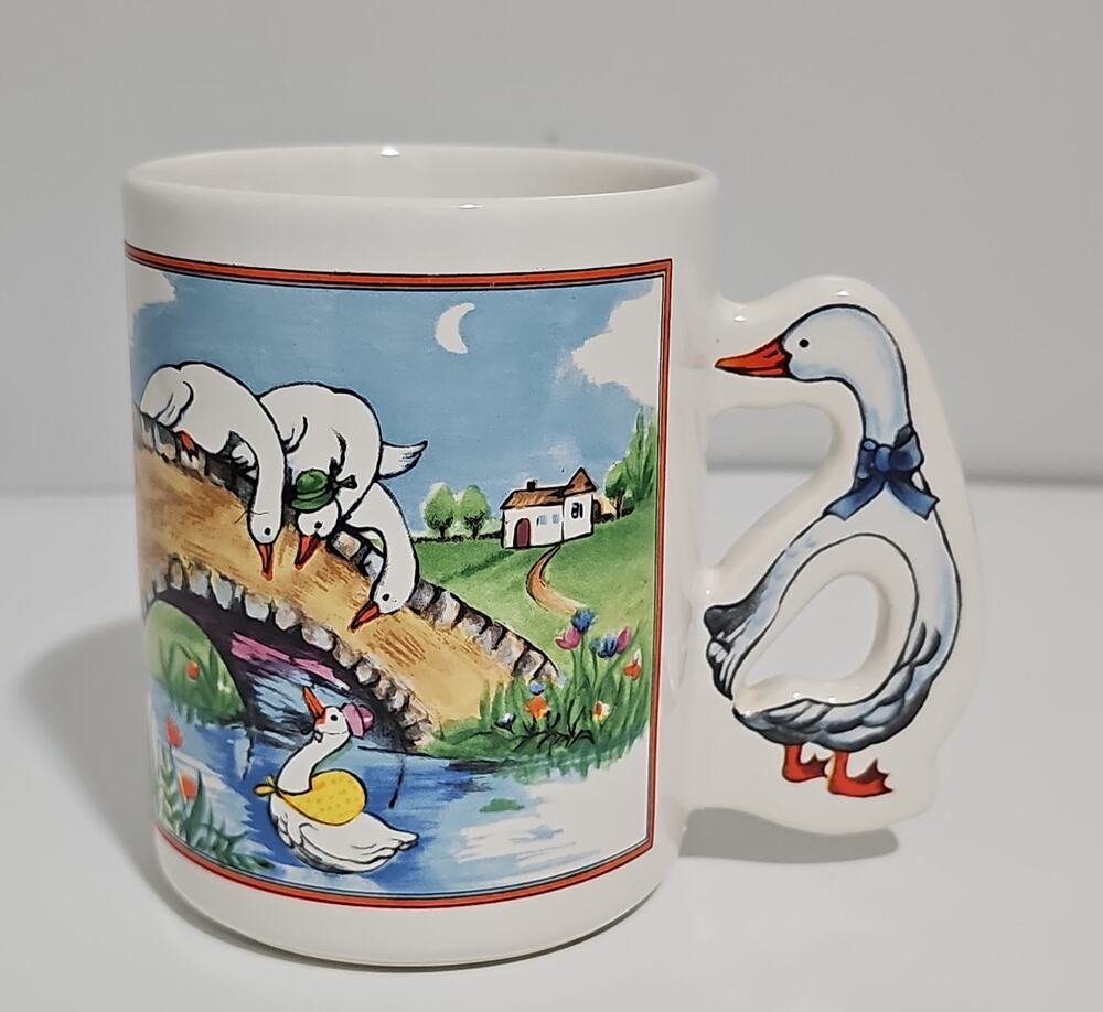 Vintage Country Goose Ceramic Coffee Mug Cup Cottagecore 80s Whimsy Farmhouse